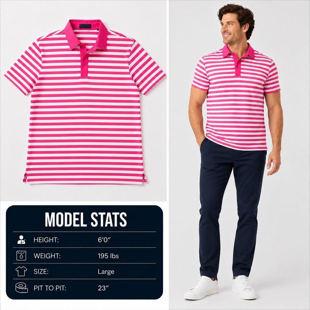 G/FORE Mens Pink White Striped Cotton Golf Polo Shirt Large New WOT